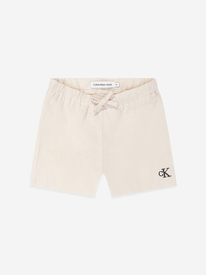 Calvin Klein 男婴亚麻混纺短裤套装（米色）