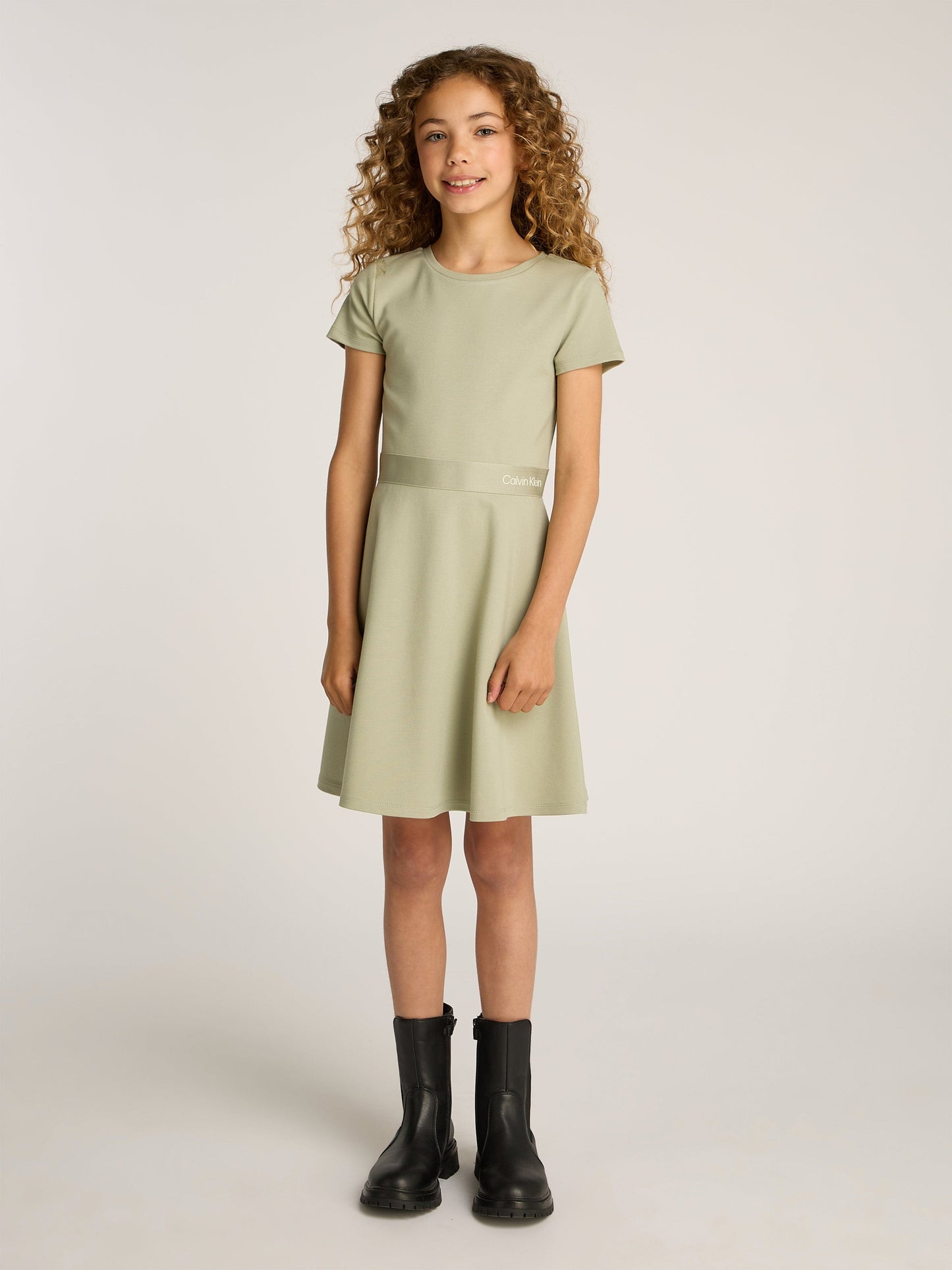 Girls Logo Tape Punto Dress in Green