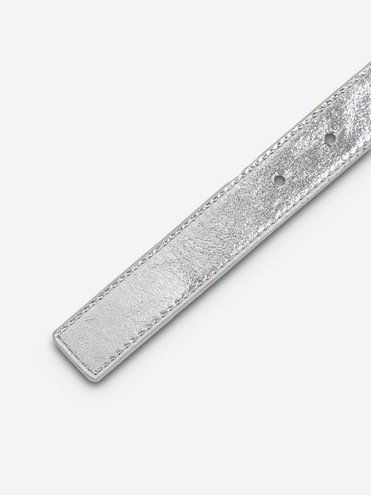 Girls Metallic Buckle Belt in Silver