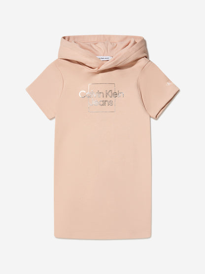 Calvin Klein Girls Metallic Logo Short Sleeve Hoodie Dress
