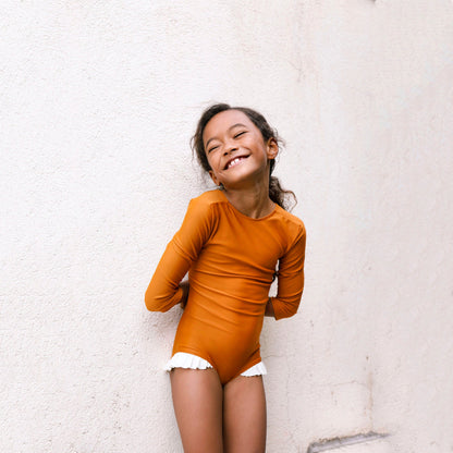 女童焦糖色防晒泳衣(UPF50+)