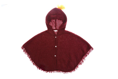 Girls Wine Red Mohair Hooded Shawls