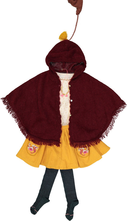 Girls Wine Red Mohair Hooded Shawls