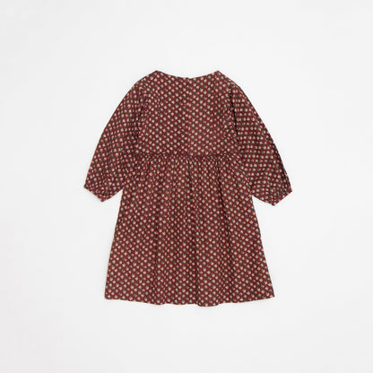 女童巧克力色碎花棉连衣裙