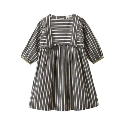 女童灰色条纹棉连衣裙