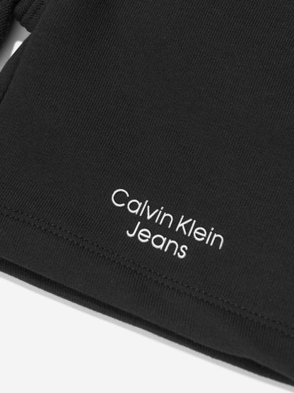 Calvin Klein Boys Stack Logo Jogger Shorts in Black