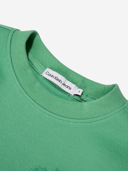 Calvin Klein Boys Interlock Pique Sweatshirt in Green