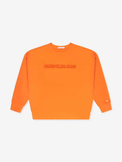 Calvin Klein Boys Raised Embroidered Sweatshirt in Orange
