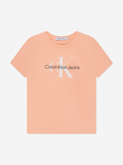 Calvin Klein Kids Monogram Logo T-Shirt in Peach