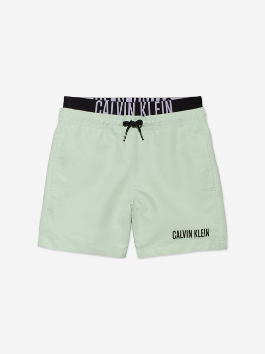 Calvin Klein Boys Medium Double Waistband Swim Shorts in Green