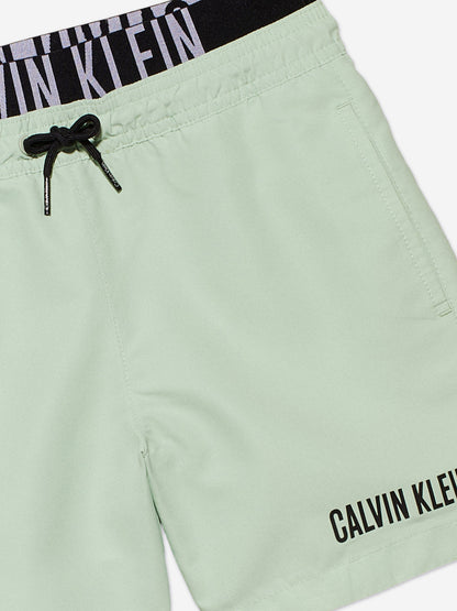 Calvin Klein Boys Medium Double Waistband Swim Shorts in Green
