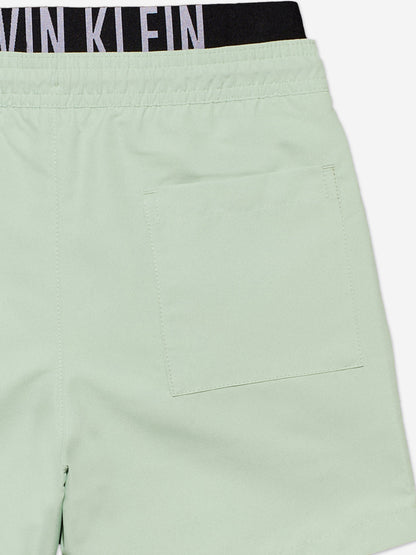 Calvin Klein Boys Medium Double Waistband Swim Shorts in Green