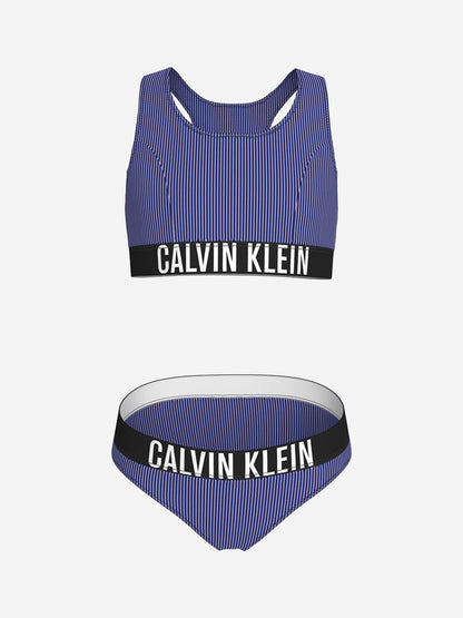 Calvin Klein Girls Logo Bralette Bikini in Blue