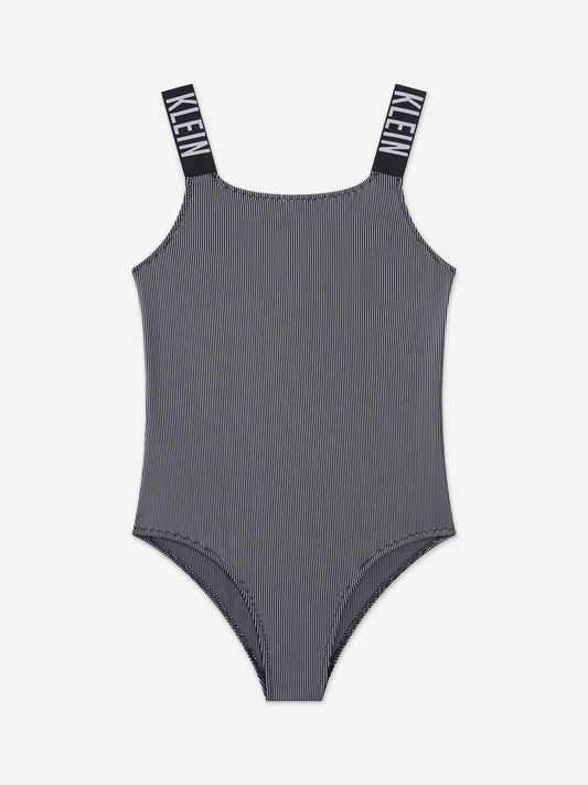 Calvin Klein Girls Logo Strap Swimsuit in Black