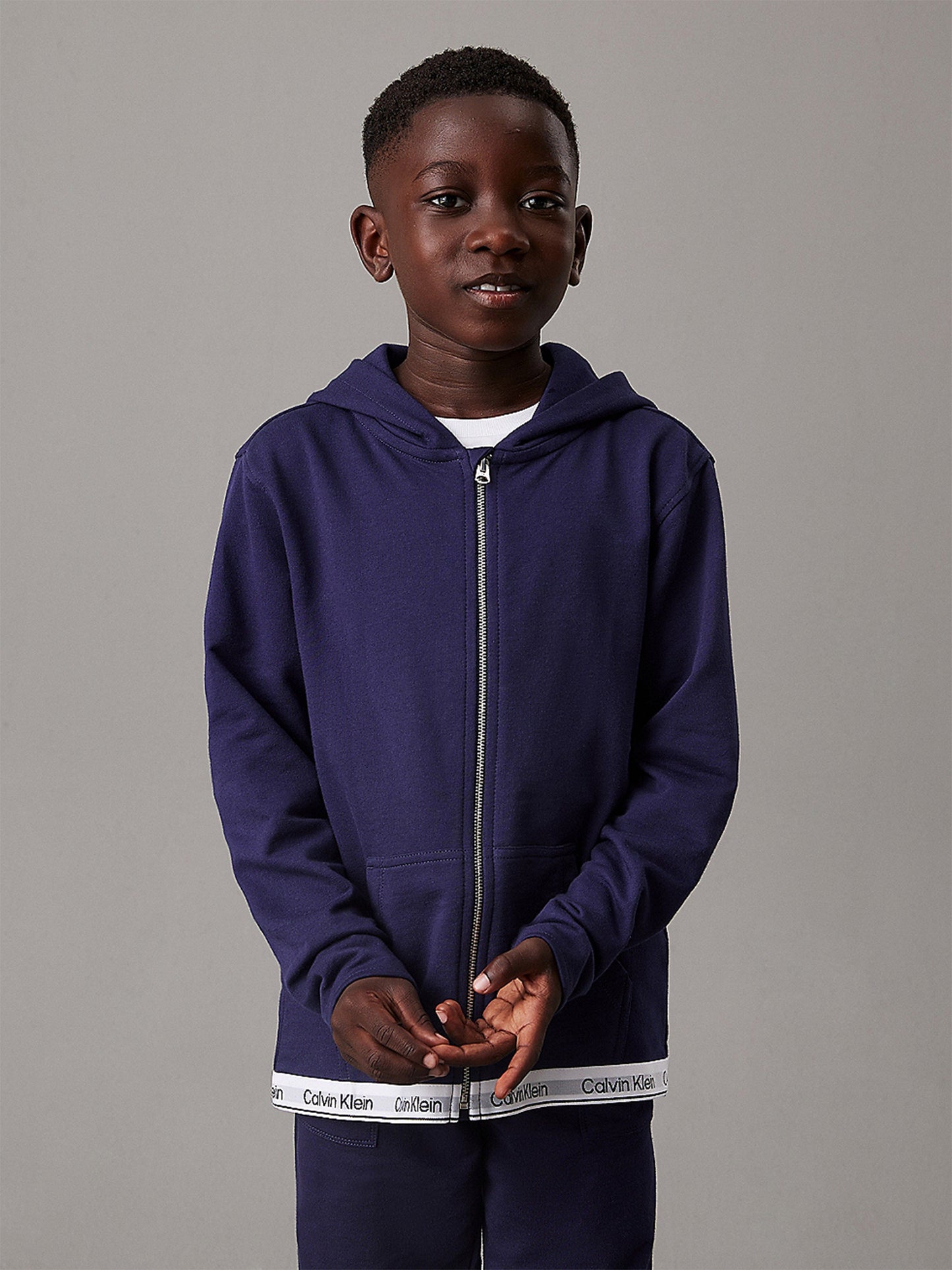 Calvin Klein Kids Logo Zip Up Top in Navy