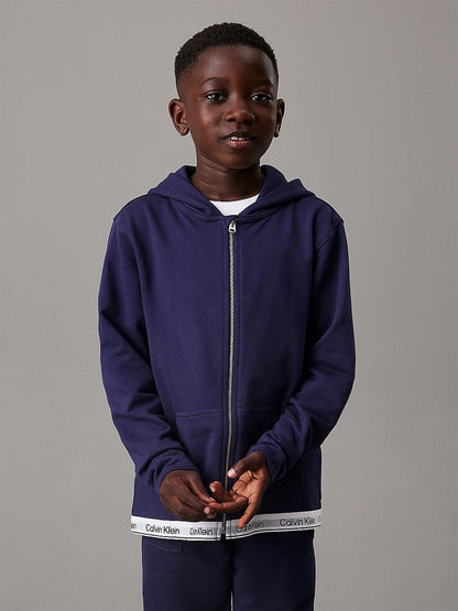Calvin Klein Kids Logo Zip Up Top in Navy