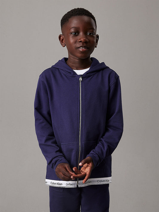 Calvin Klein Kids Logo Zip Up Top in Navy