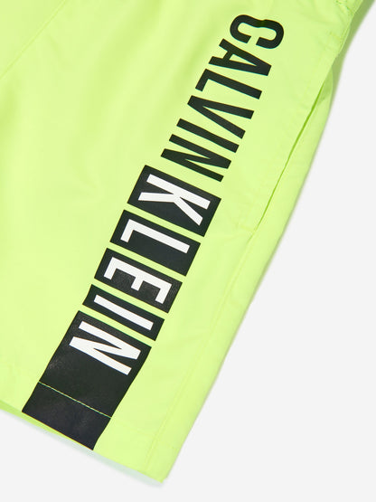 Calvin Klein Boys Drawstring Logo Swim Shorts in Green