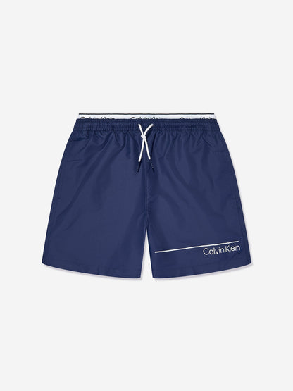 Calvin Klein Boys Double Waistband Swim Shorts in Navy