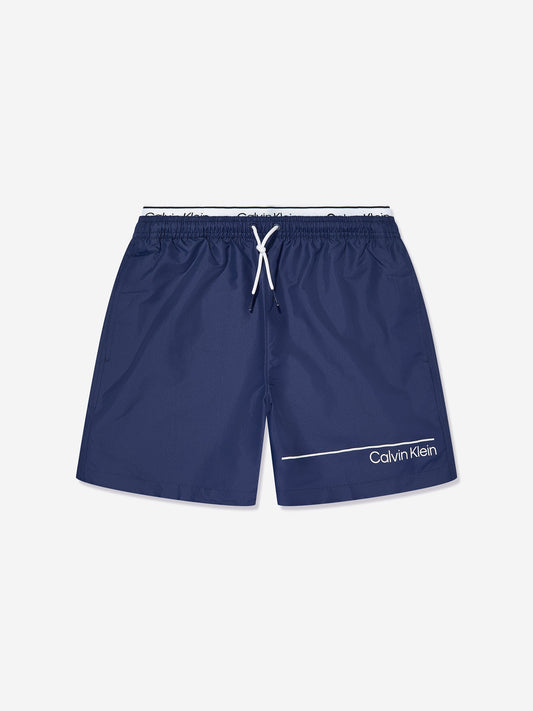 Calvin Klein Boys Double Waistband Swim Shorts in Navy