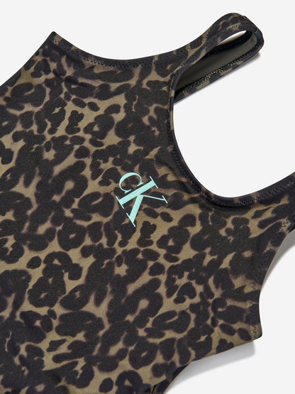 Calvin Klein Girls Logo Print Swimsuit in Multicolour