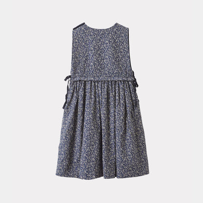 女童藏青色碎花棉连衣裙