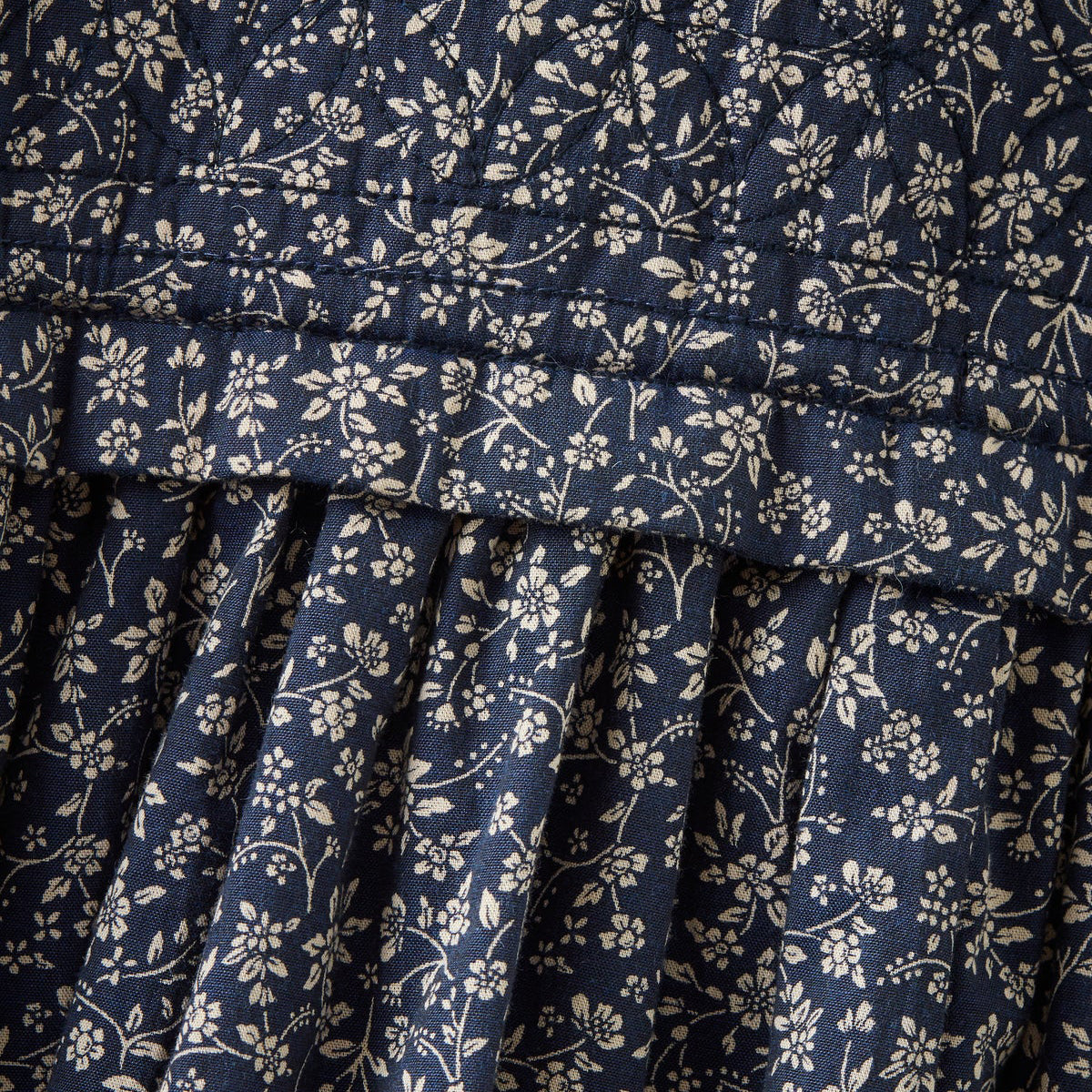 女童藏青色碎花棉连衣裙