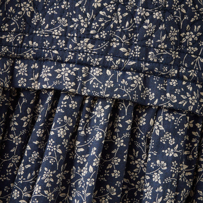 女童藏青色碎花棉连衣裙