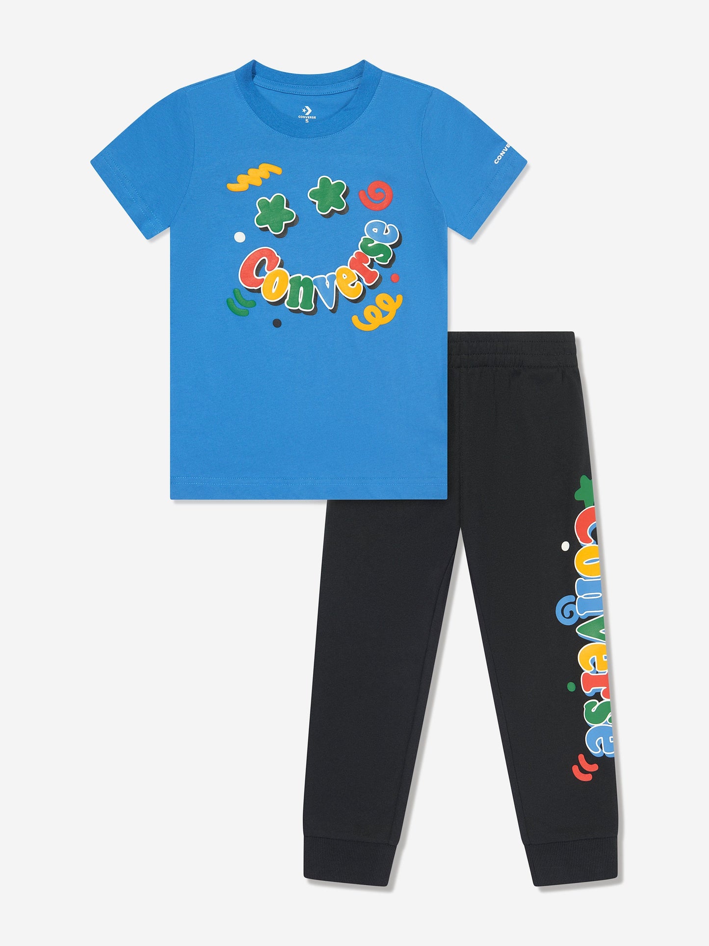 Converse 男童 Squiggle T 恤和慢跑裤套装（黑色）