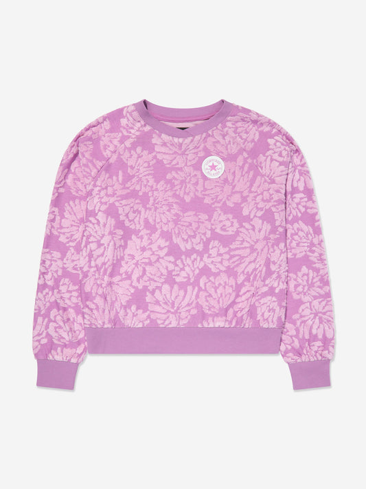 Converse 女童紫色花卉提花运动衫