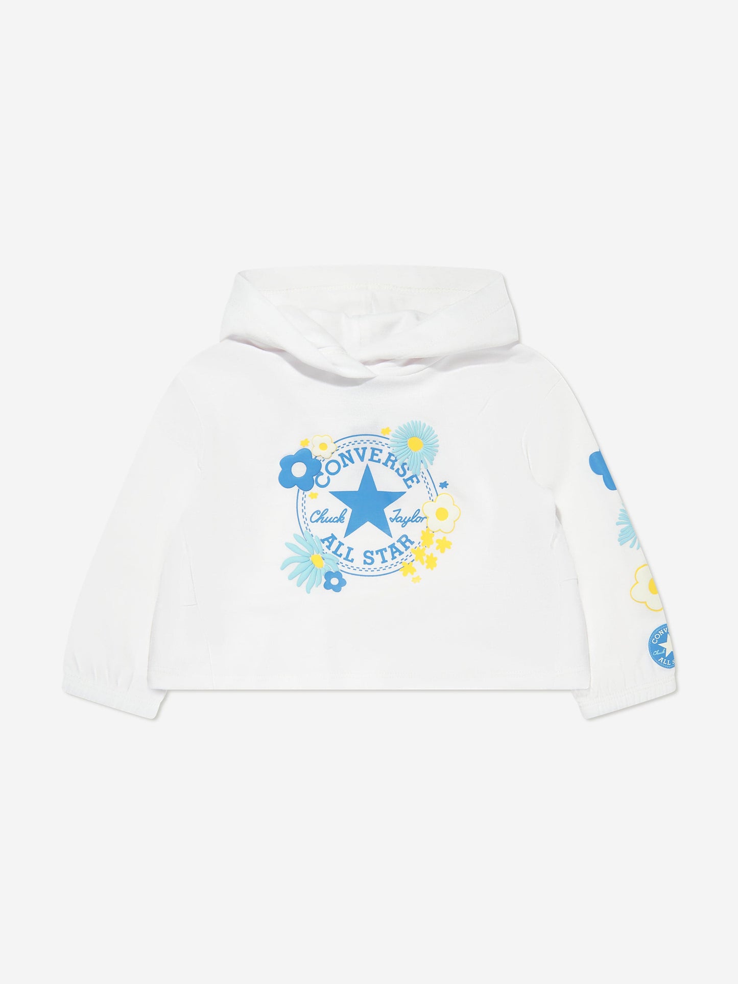 Converse 女童花卉徽标连帽衫和紧身裤套装（白色）