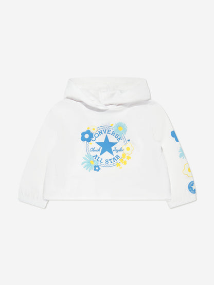 Converse 女童花卉徽标连帽衫和紧身裤套装（白色）