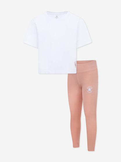 Girls Boxy T-Shirt and Leggings Set in Pink