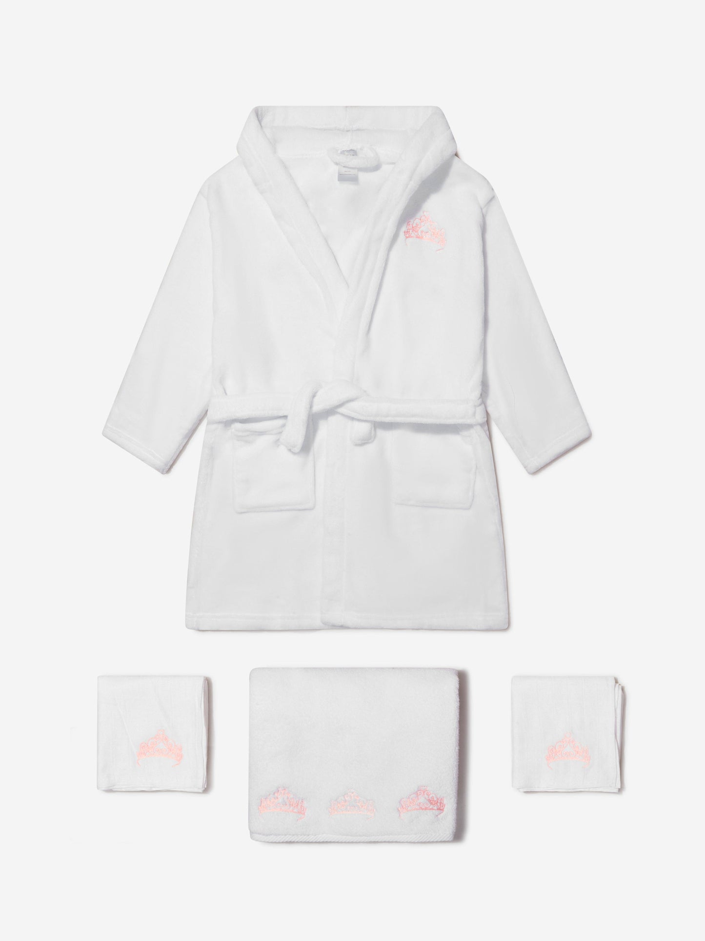 Cotton and Company 女婴有机棉皇冠平纹细布浴袍和毛巾套装