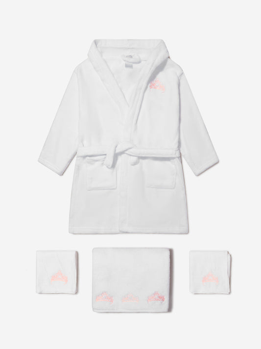 Cotton and Company 女婴有机棉皇冠平纹细布浴袍和毛巾套装