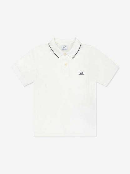 CP Company 男孩象牙色徽标 Polo 衫