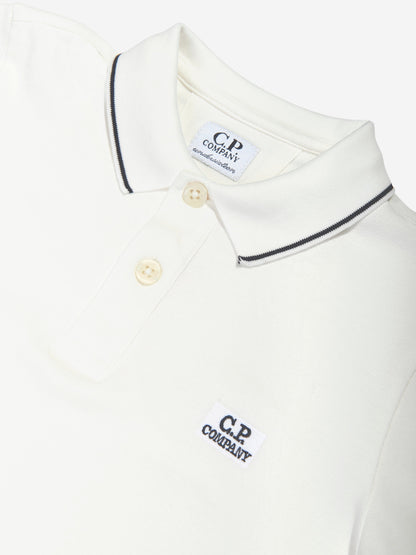 CP Company 男孩象牙色徽标 Polo 衫