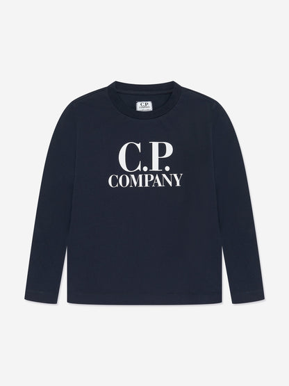 CP Company 男童长袖徽标 T 恤（海军蓝）