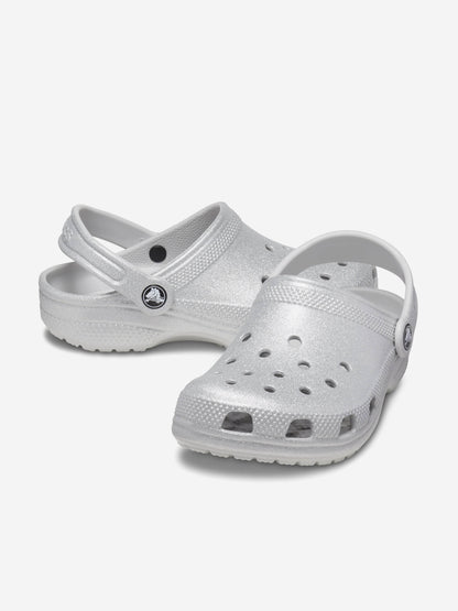 Crocs 女童经典闪光木屐（银色）