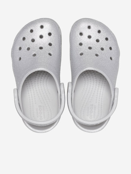 Crocs 女童经典闪光木屐（银色）