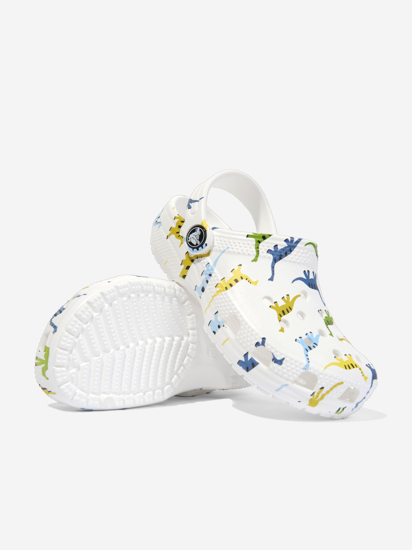 Crocs 男童经典人物恐龙印花木屐（白色）