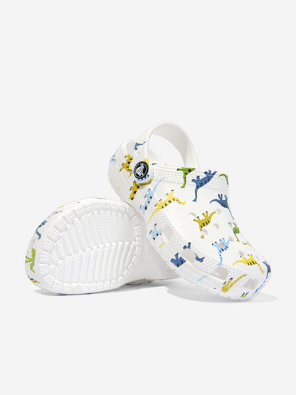 Crocs 男童经典人物恐龙印花木屐（白色）