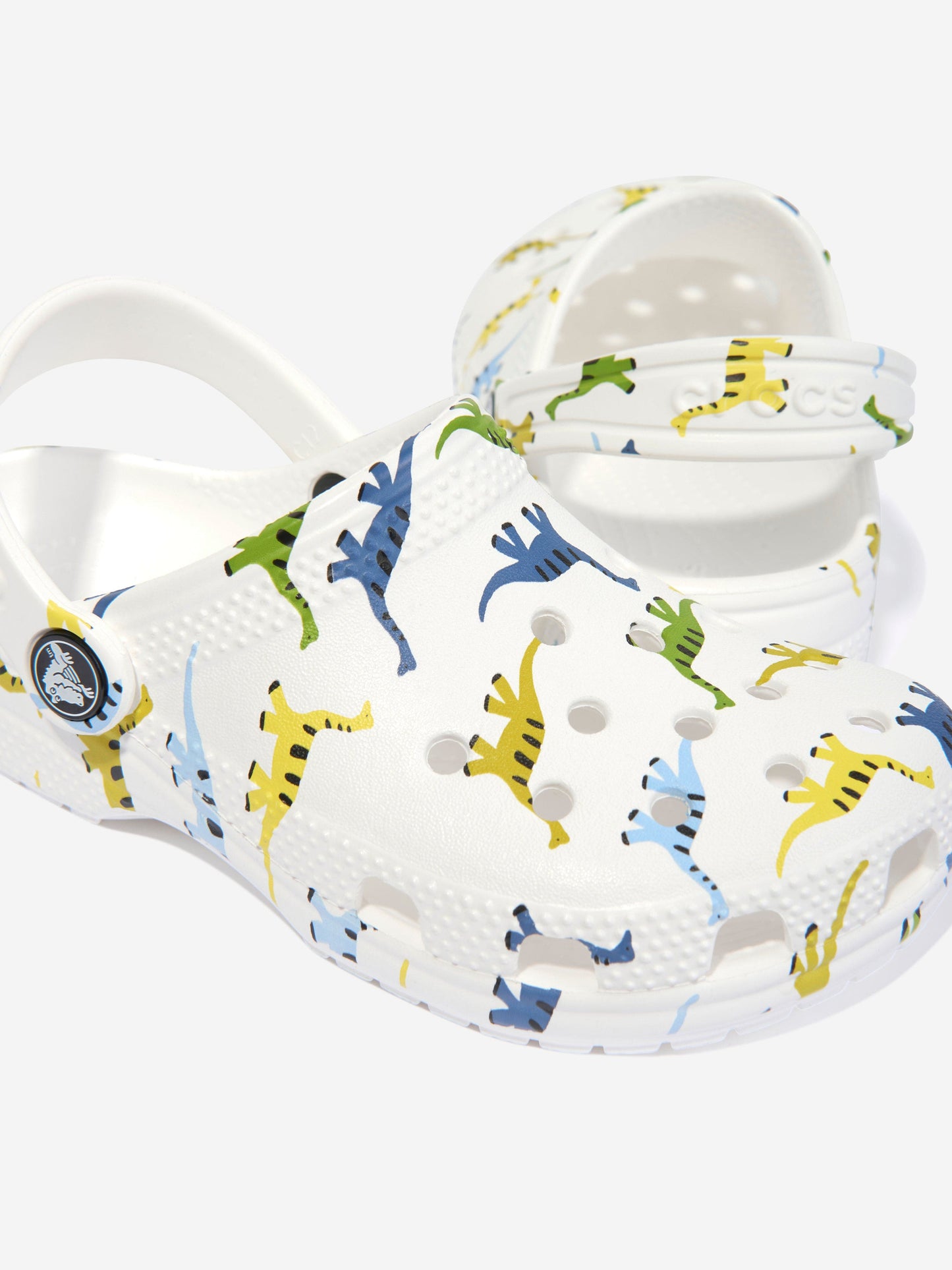 Crocs 男童经典人物恐龙印花木屐（白色）