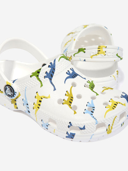 Crocs 男童经典人物恐龙印花木屐（白色）