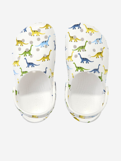 Crocs 男童经典人物恐龙印花木屐（白色）