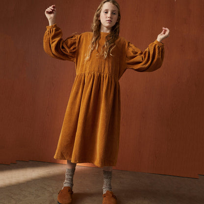 女童棕色灯芯绒连衣裙