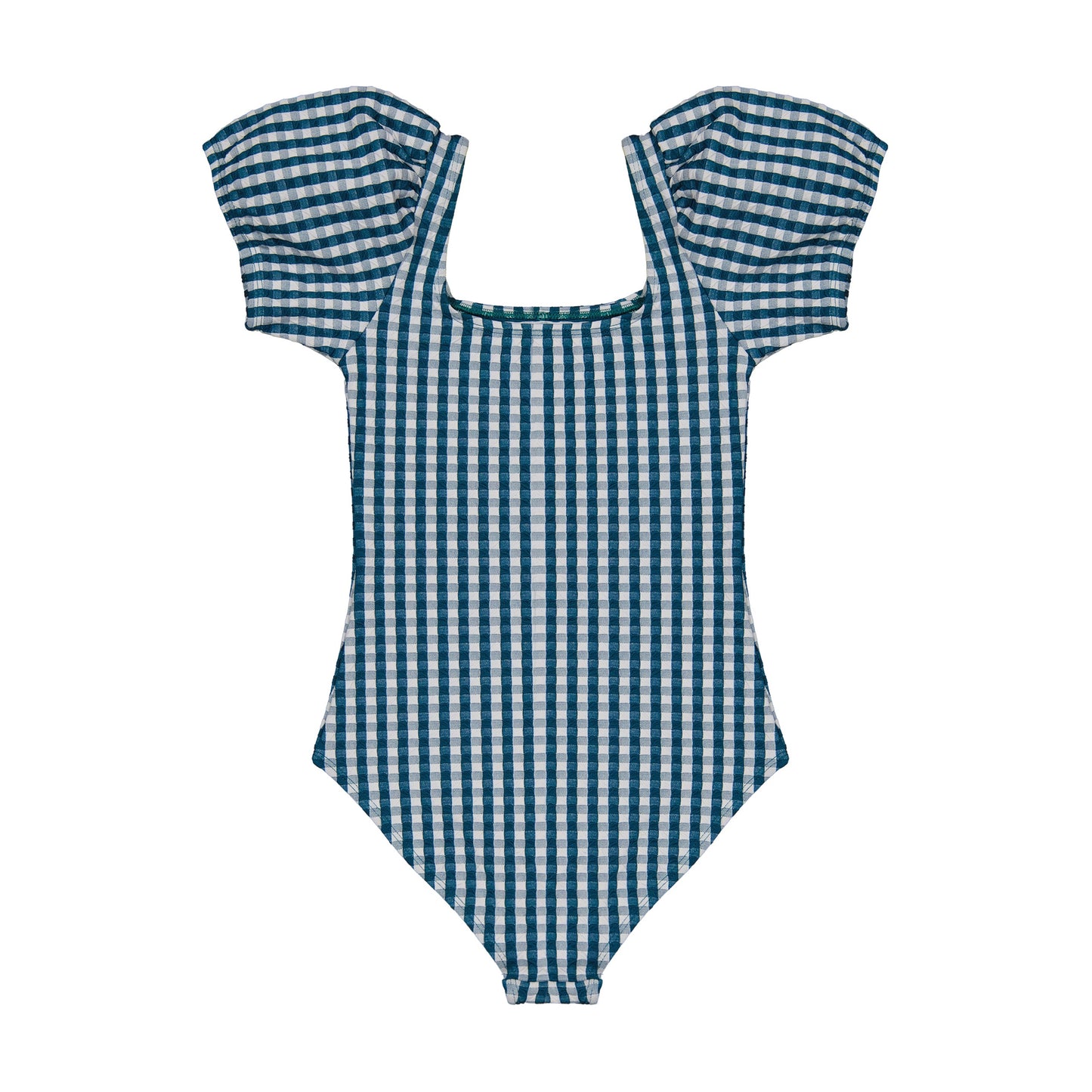 女童绿色格子泳衣