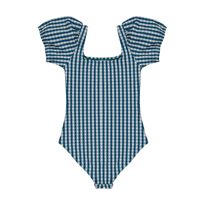 女童绿色格子泳衣