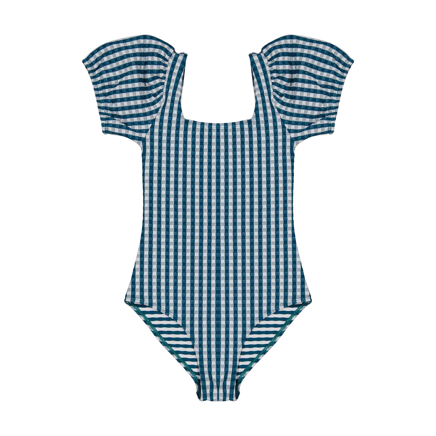 女童绿色格子泳衣