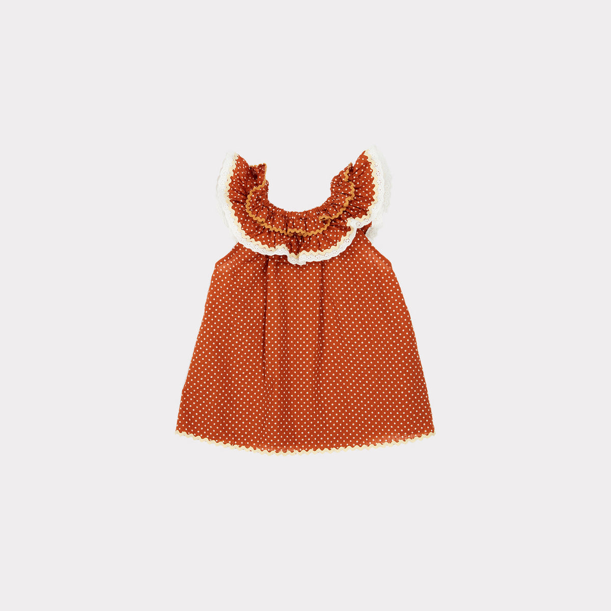 Baby Girls Rust Dots Cotton Dress